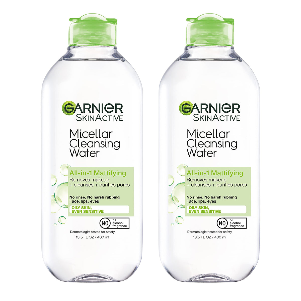 Garnier front packaging showing two mattifying micellar water bottles for convenience