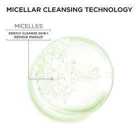 Garnier micellar water in use with cotton pad removing makeup easily