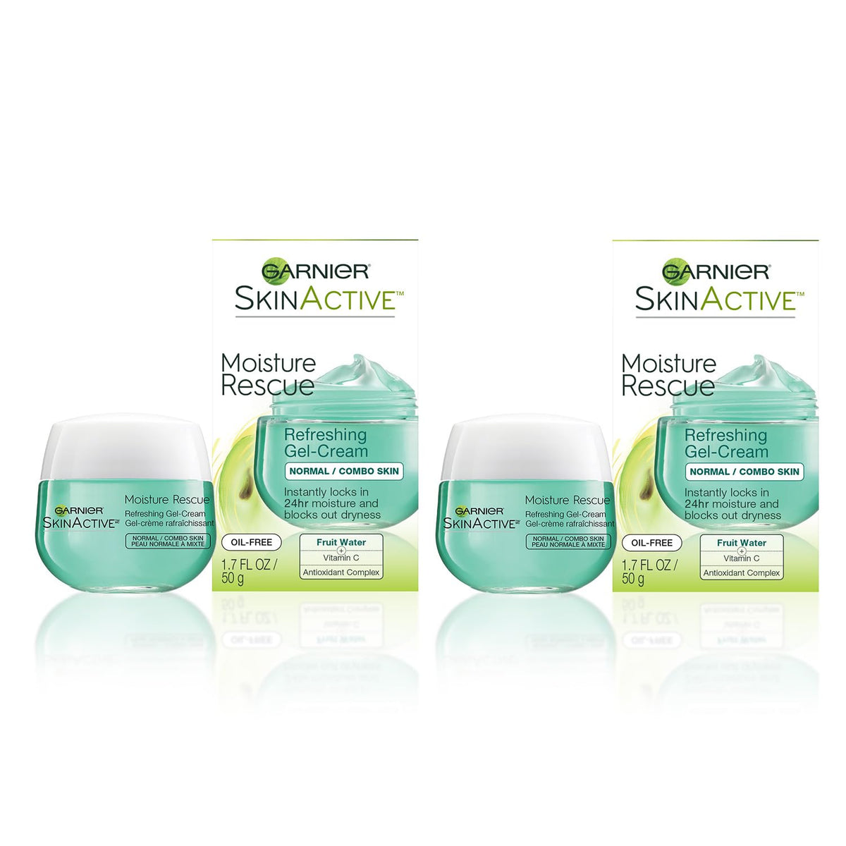 Garnier Moisture Rescue front packaging showing 1.7 oz jar, clear label and compact size