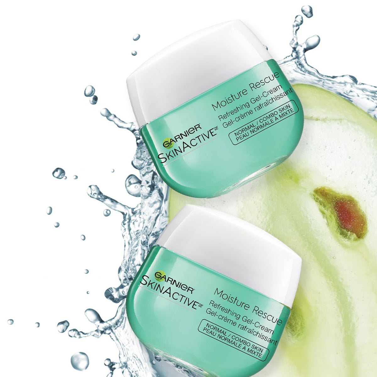 Garnier Moisture Rescue in use by sink showing quick-absorbing, non-greasy skin benefit