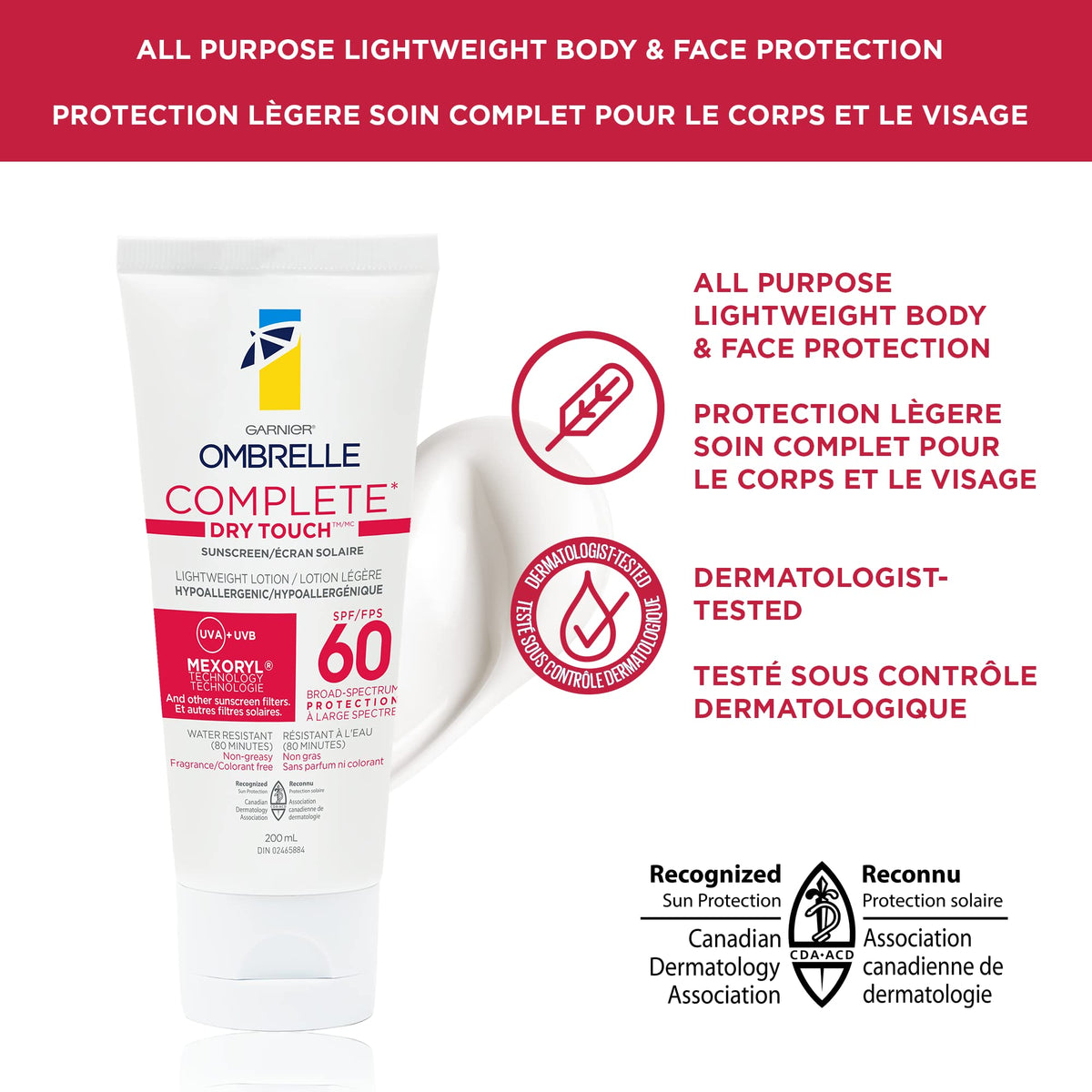 Garnier Ombrelle applied on arm demonstrating even, non-greasy coverage