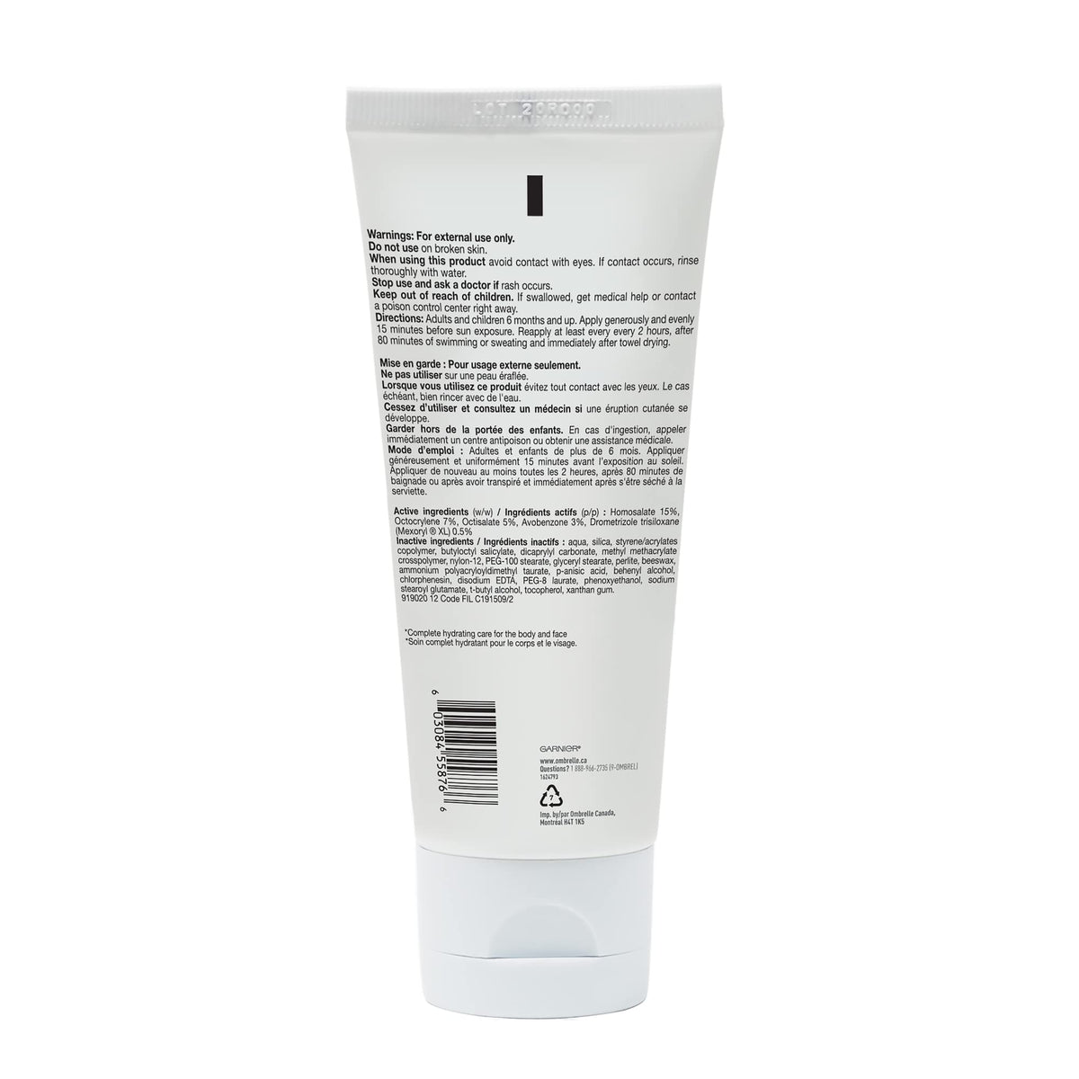 Garnier Ombrelle applied to face and body to show versatile everyday use
