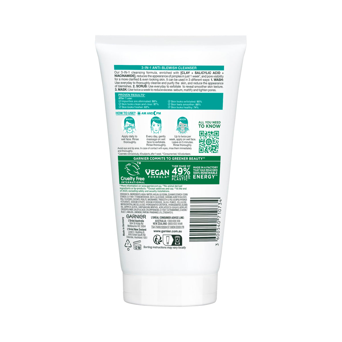 Garnier close-up of creamy gel texture with pumice particles for gentle exfoliation