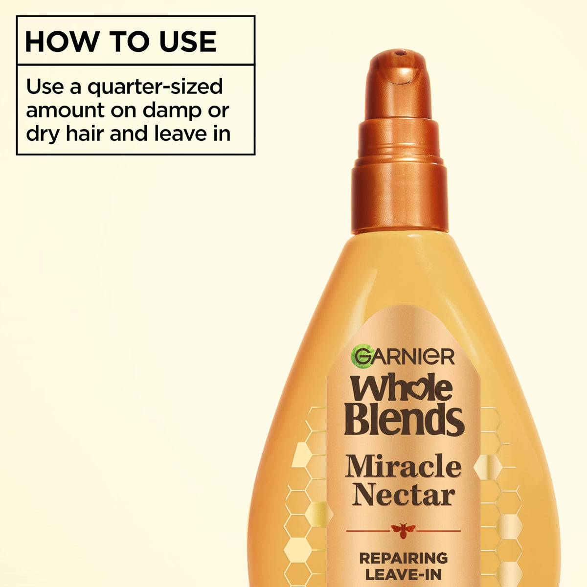 Garnier leave-in treatment applied to damp hair for improved manageability