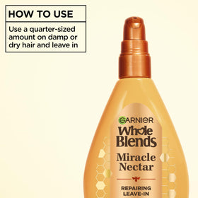 Garnier leave-in treatment applied to damp hair for improved manageability