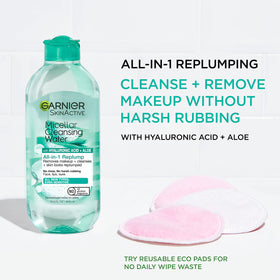Garnier in-use with cotton pad removing makeup gently