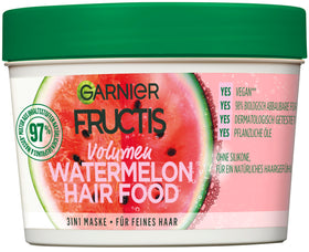 Garnier Watermelon Hair Food front jar showing label and bright packaging for quick identification and shelf appeal