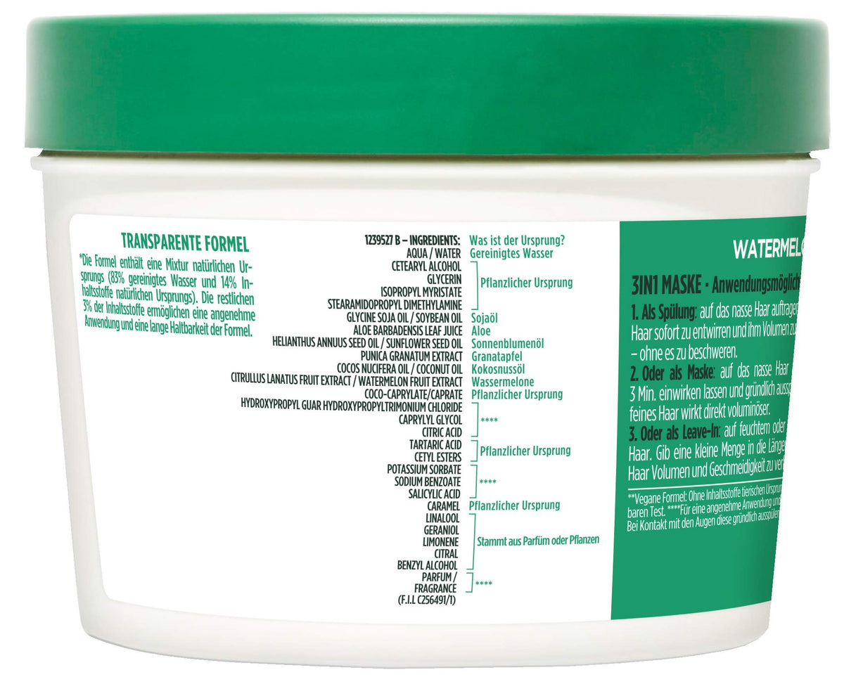 Garnier Watermelon Hair Food creamy texture close-up illustrating lightweight, moisturising formula for fine hair