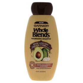 Garnier Whole Blends front bottle view showing label and size, highlights nourishing benefits