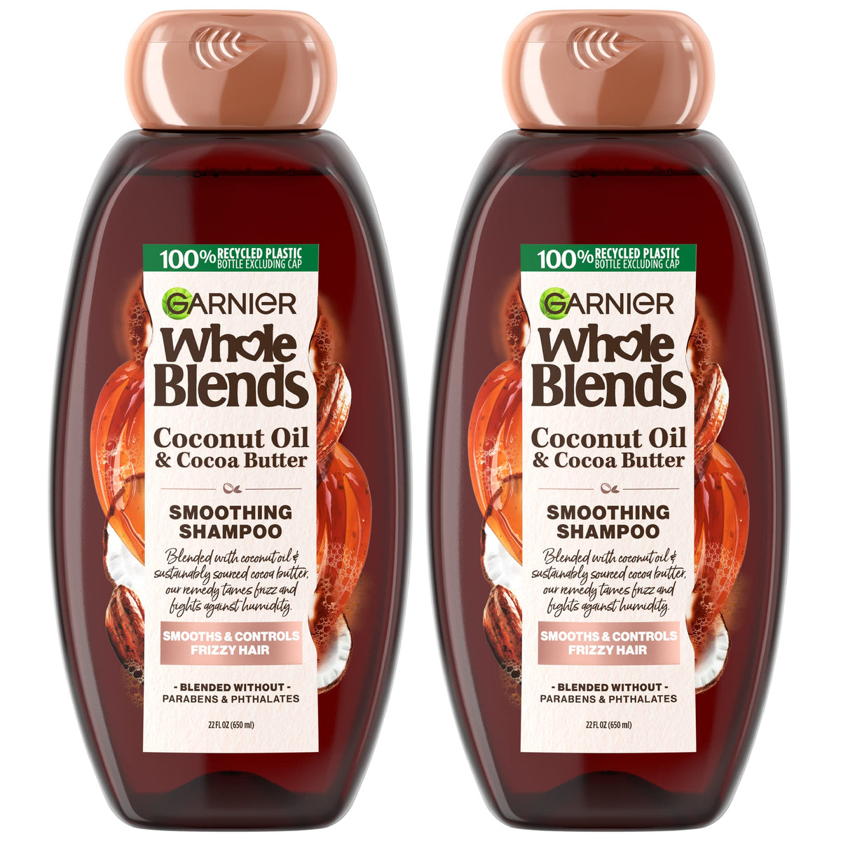 Garnier Whole Blends front packaging showing bottle pair and product benefit