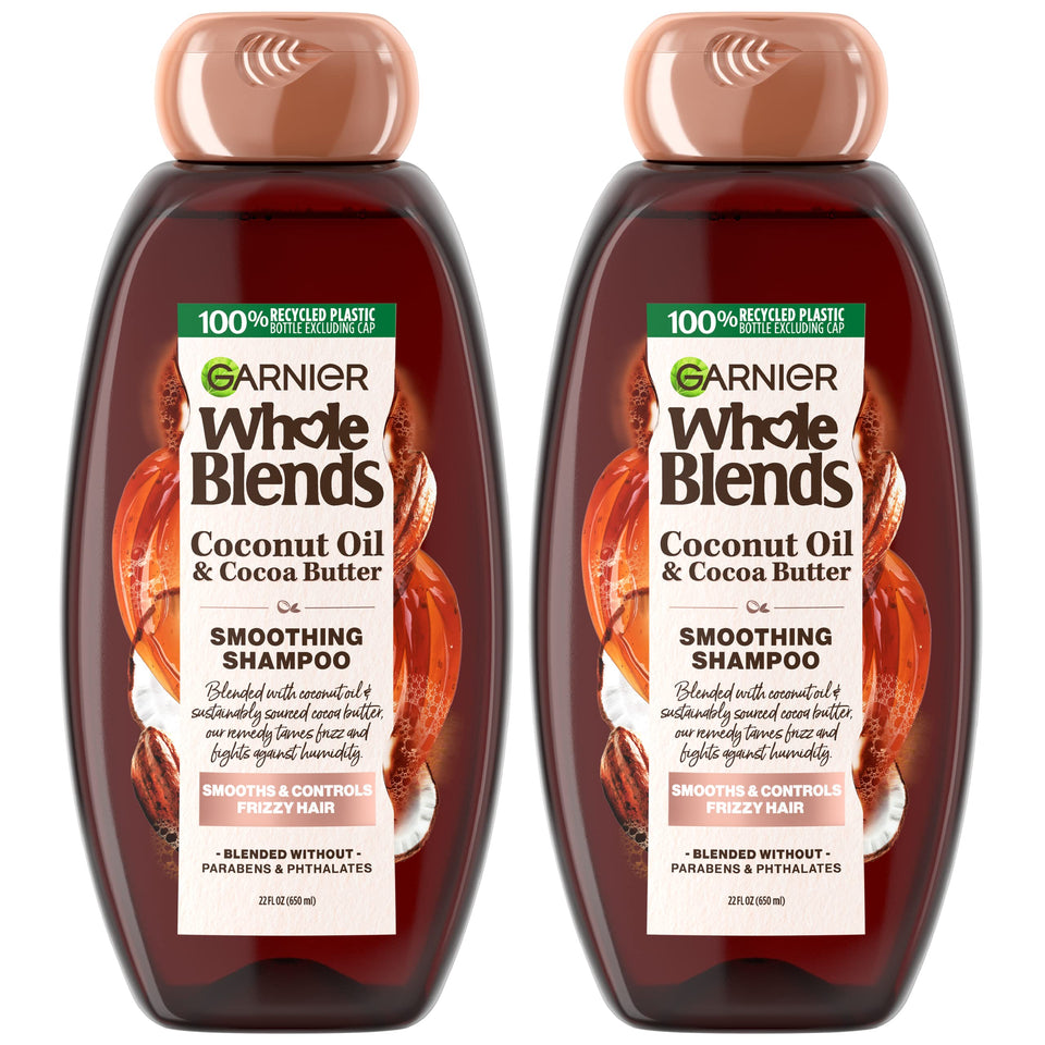 Garnier Whole Blends front packaging showing bottle pair and product benefit