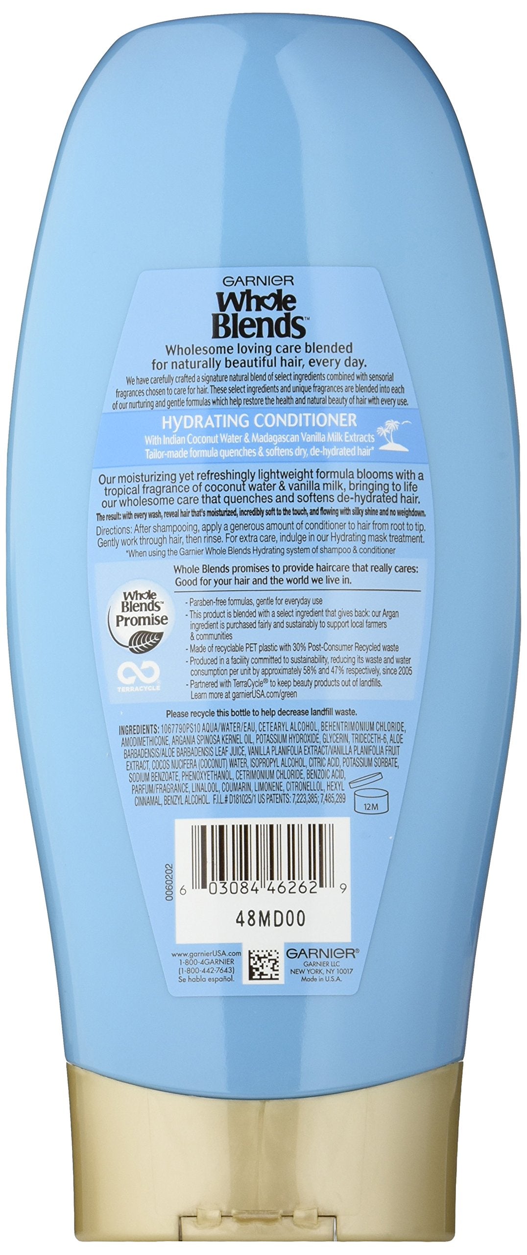 garnier Whole Blends creamy conditioner texture pouring, demonstrates lightweight moisture