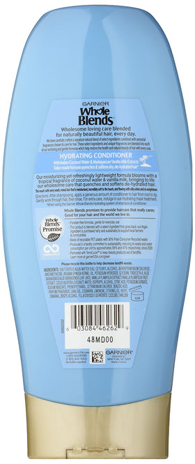 garnier Whole Blends creamy conditioner texture pouring, demonstrates lightweight moisture
