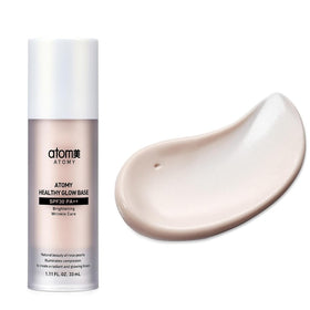 GASHINA STORY Atomy Healthy Glow Base texture swatch on skin highlights smooth luminous finish