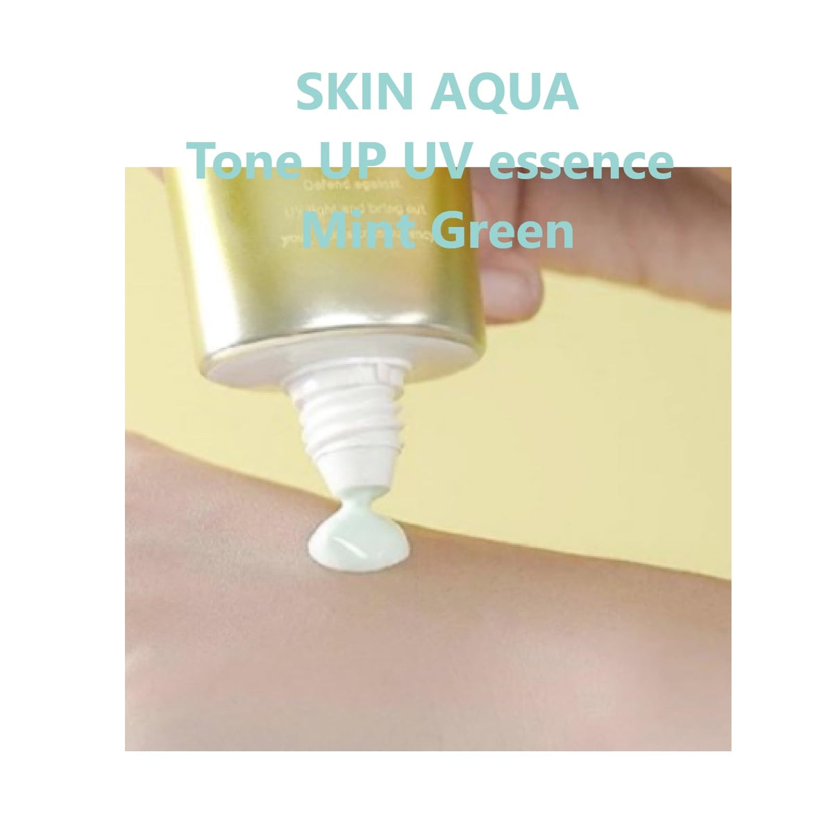GASHINA STORY Skin Aqua mint green tube held in hand illustrating compact 80g travel size