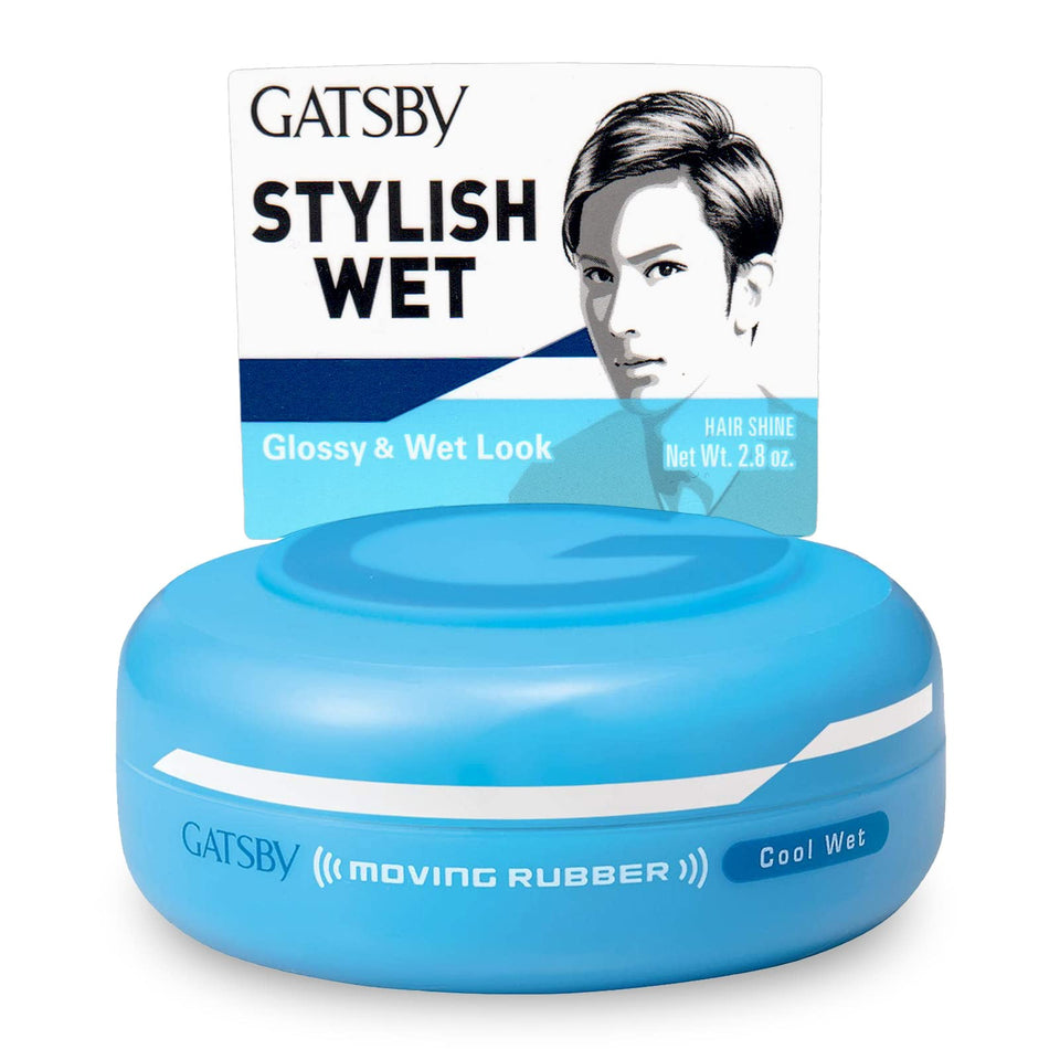 Gatsby jar front view showing label and glossy styling benefit