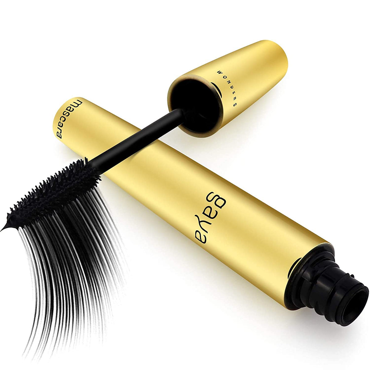 Gaya Cosmetics mascara front packaging shows sleek tube and ultra-black finish benefit