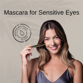 Gaya Cosmetics mascara label ingredients shows hypoallergenic, vegan formula for sensitive eyes benefit