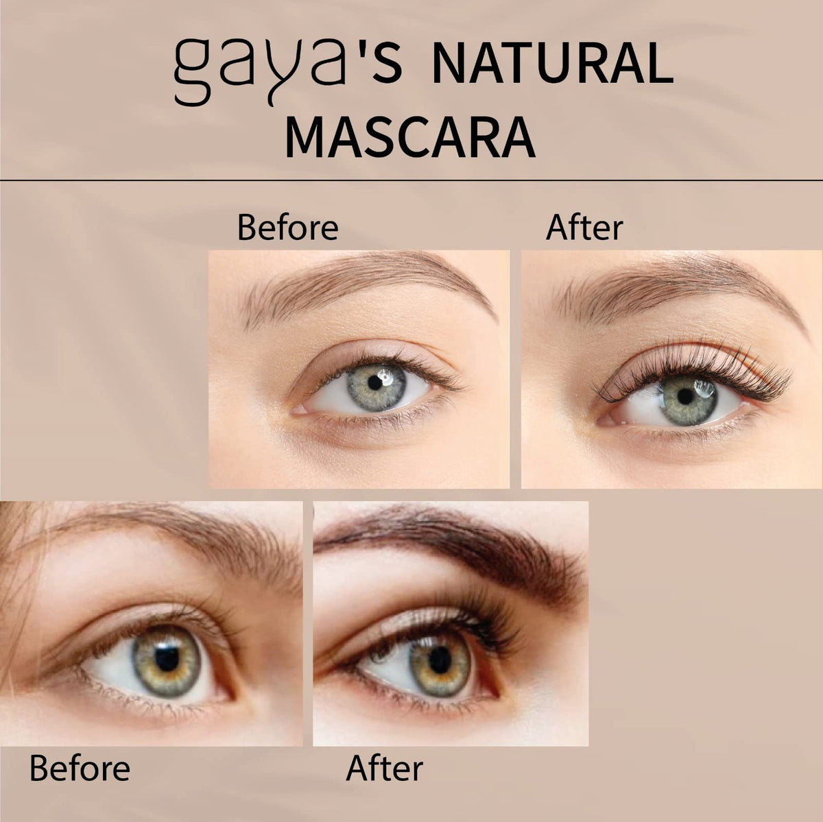 Gaya Cosmetics mascara on model application demonstrates natural voluminous lashes benefit