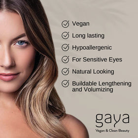 Gaya Cosmetics mascara texture swirl highlights creamy, buildable formula for lengthening benefit