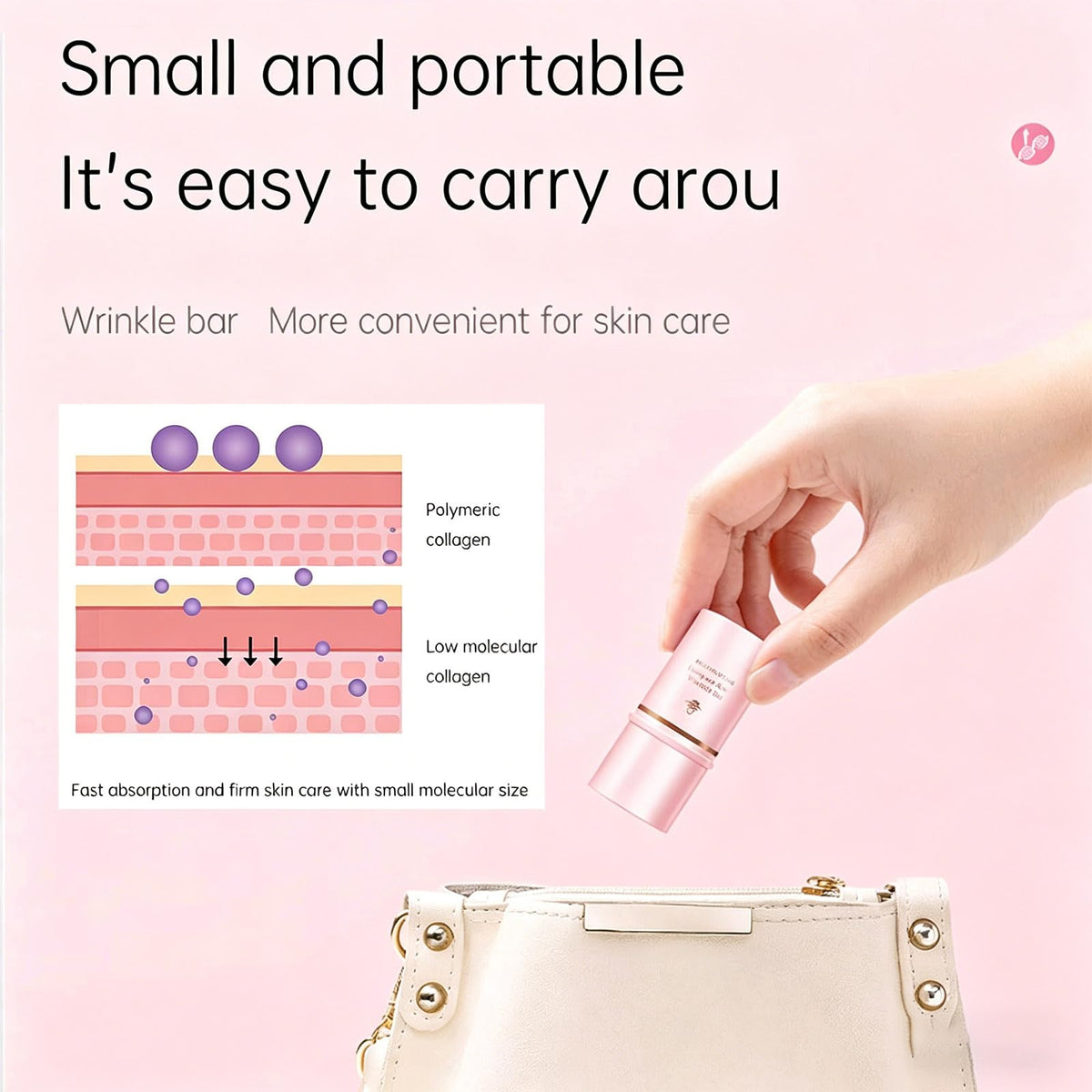 gcdat balm stick lifestyle purse shot showing on-the-go hydration convenience