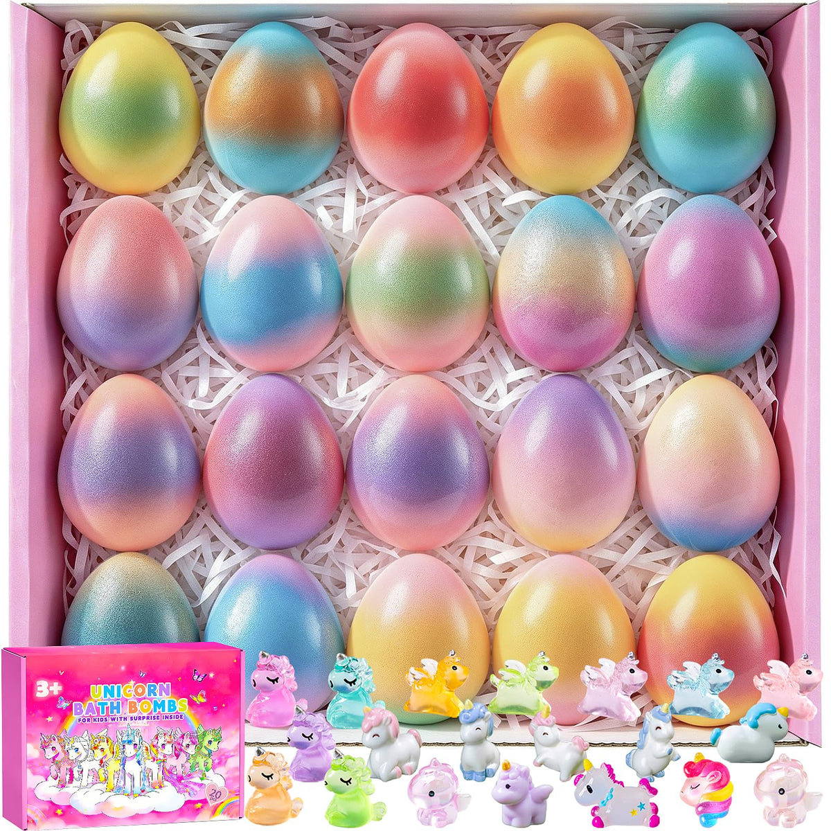 GDXINYES front box showing 20 unicorn bath bombs and gift-ready design
