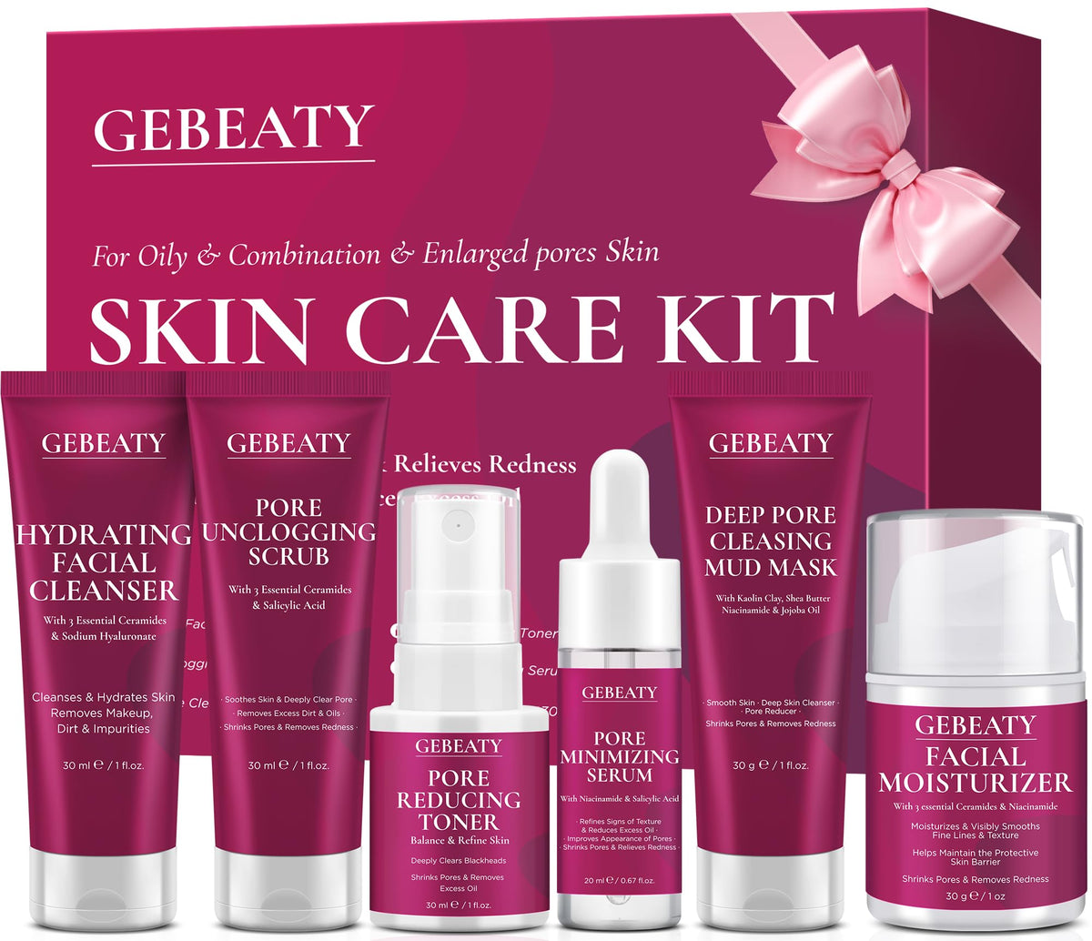 GEBEATY front packaging showing the complete six‑piece kit for clearer pores