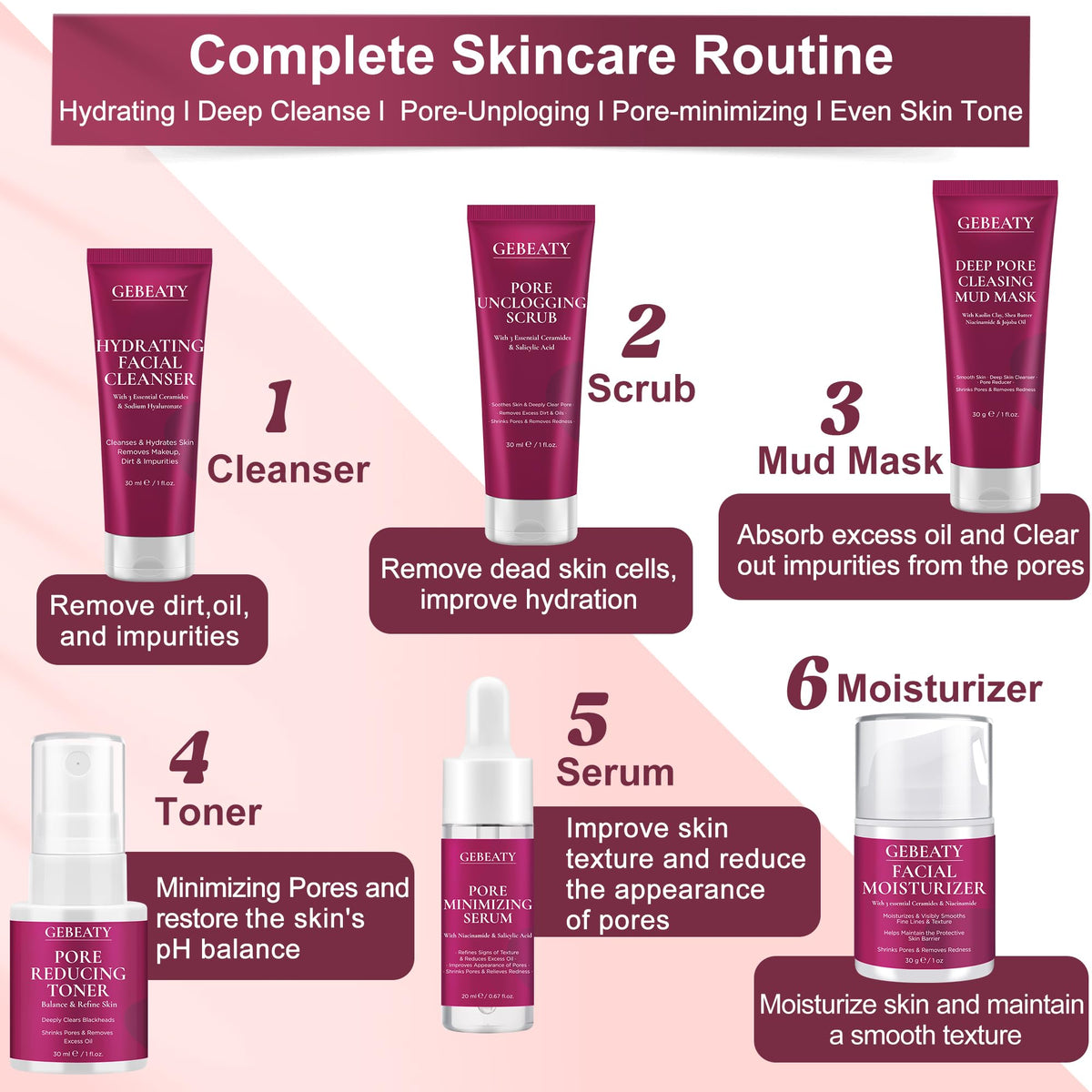 GEBEATY pore refining toner pouring into palm to hydrate and balance skin