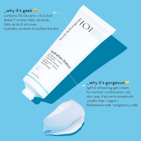 Geek & Gorgeous cream texture on spoon highlighting silky gel consistency and fast absorption