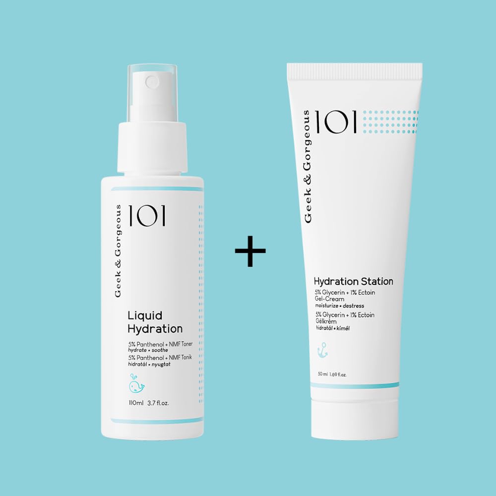 Geek & Gorgeous mist on bathroom shelf conveying daily routine convenience