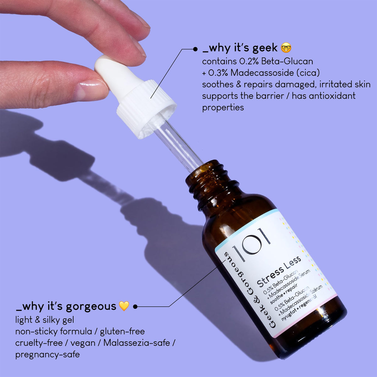 Geek & Gorgeous gel texture close-up highlighting fast absorption