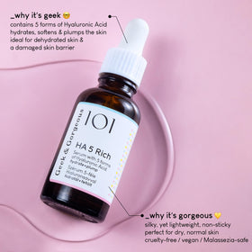 Geek & Gorgeous serum drop texture close-up illustrating silky hydration