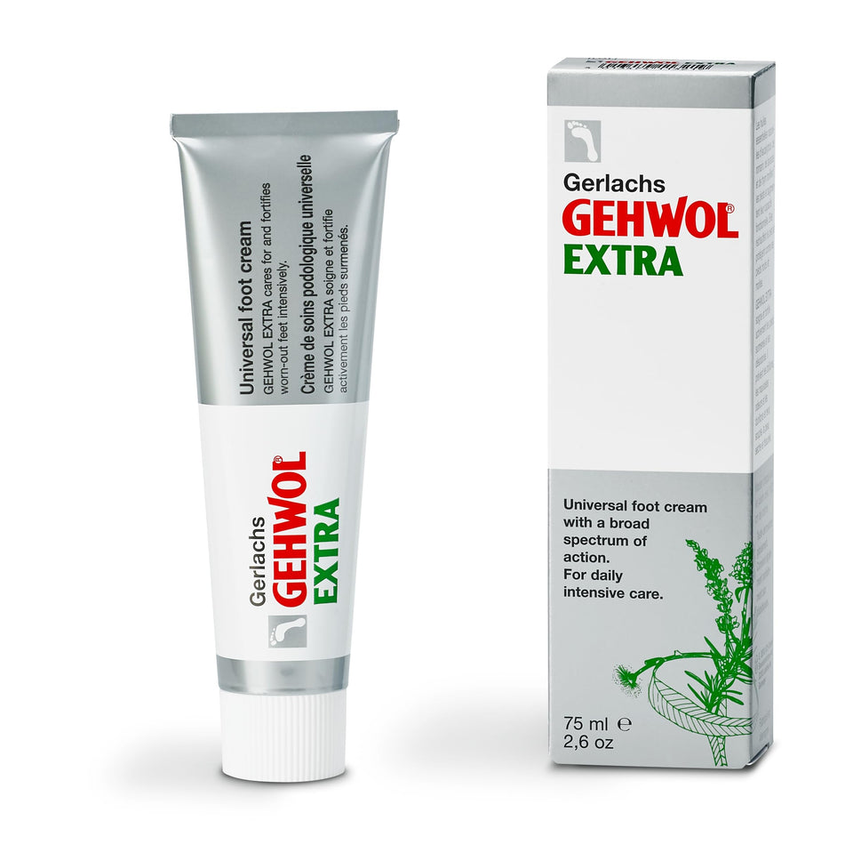 GEHWOL Foot Cream Extra tube front view showing label and size benefit: clear product ID