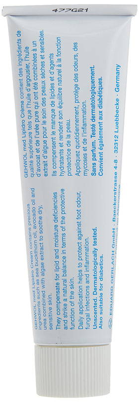 GEHWOL Lipidro Cream held in hand to show 2.6 fl oz scale and easy application
