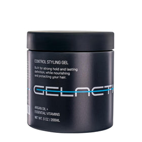 Gelactica front jar showing branding and strong-hold benefit