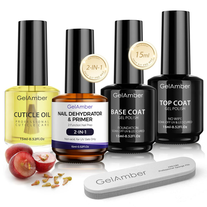 GELAMBER front packaging set showing all four 15ml bottles and nail file for full manicure kit