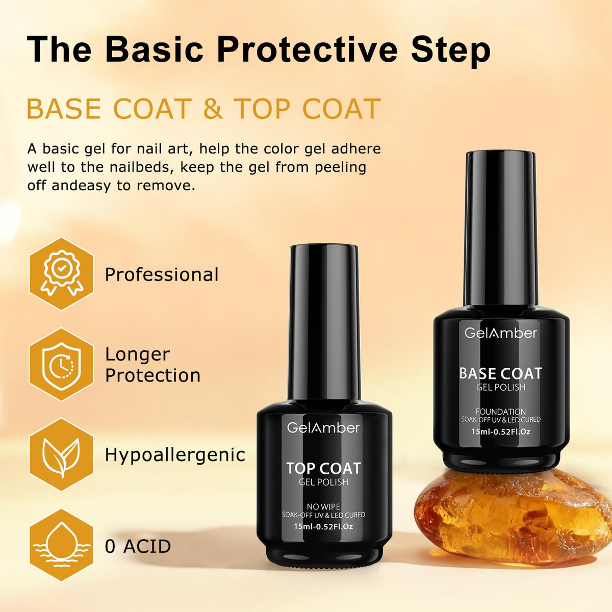 GELAMBER top coat no-wipe texture on brush illustrating glossy finish without residue