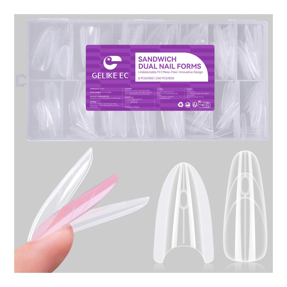 gelike ec front packaging showing 240-piece almond dual forms and clear benefits