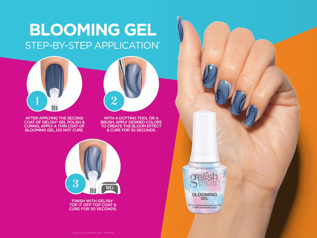 Gelish Blooming Gel applied on nail tip creating a marbled manicure with vibrant depth
