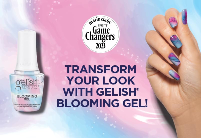 Hand holding Gelish Blooming Gel 15mL bottle to show true size and travel-friendly benefit