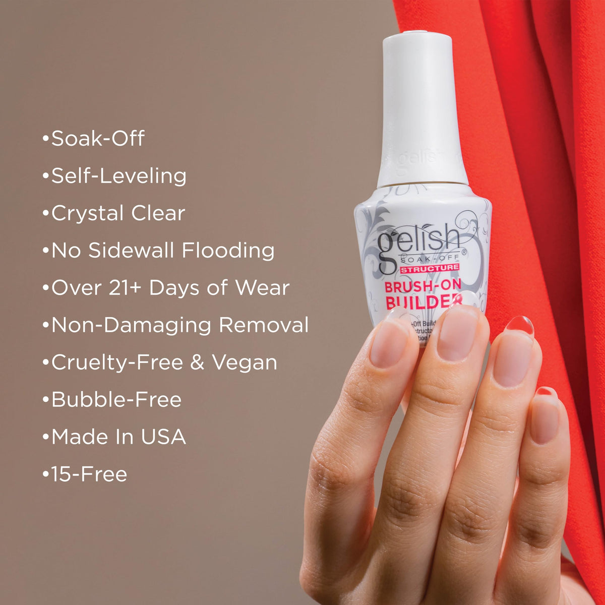 Gelish clear builder gel texture swirl showing self-leveling smooth finish benefit