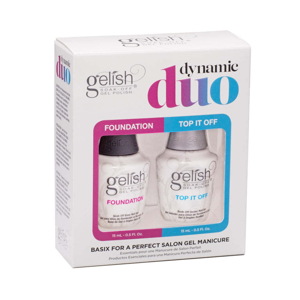 Gelish Dynamic Duo front packaging showing both 15mL bottles and branding for easy identification and confidence