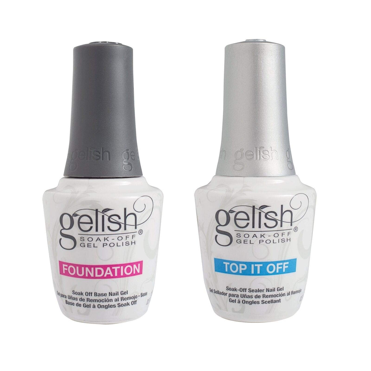 Gelish Dynamic Duo front view showing foundation and top coat for long-lasting glossy finish