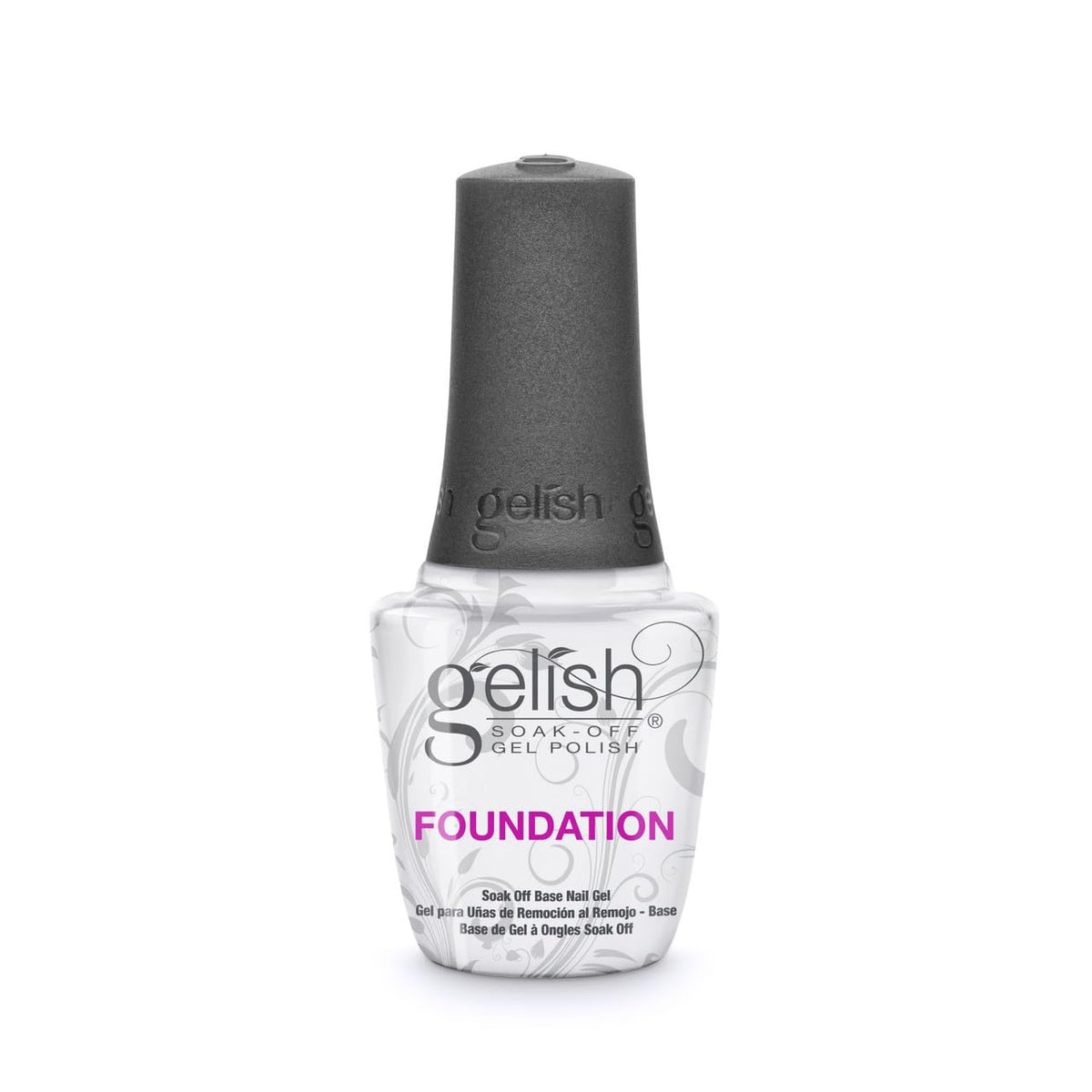 Gelish foundation base gel bottle front increases adhesion for long-lasting manicures
