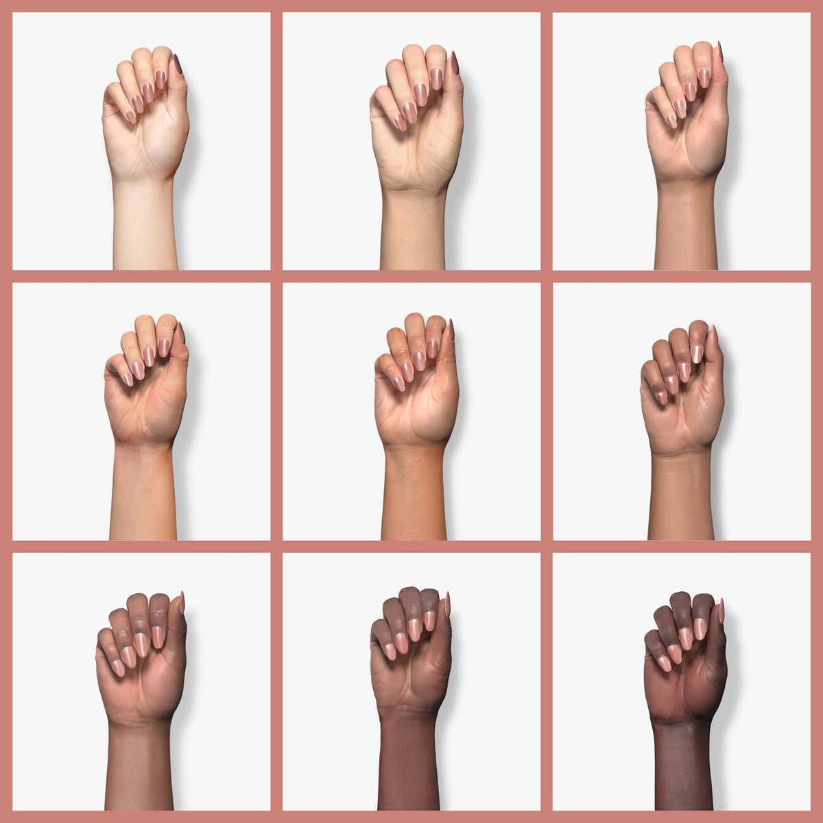Gelish finished nails in Light Nude on hands showcasing natural-looking coverage and durability benefit