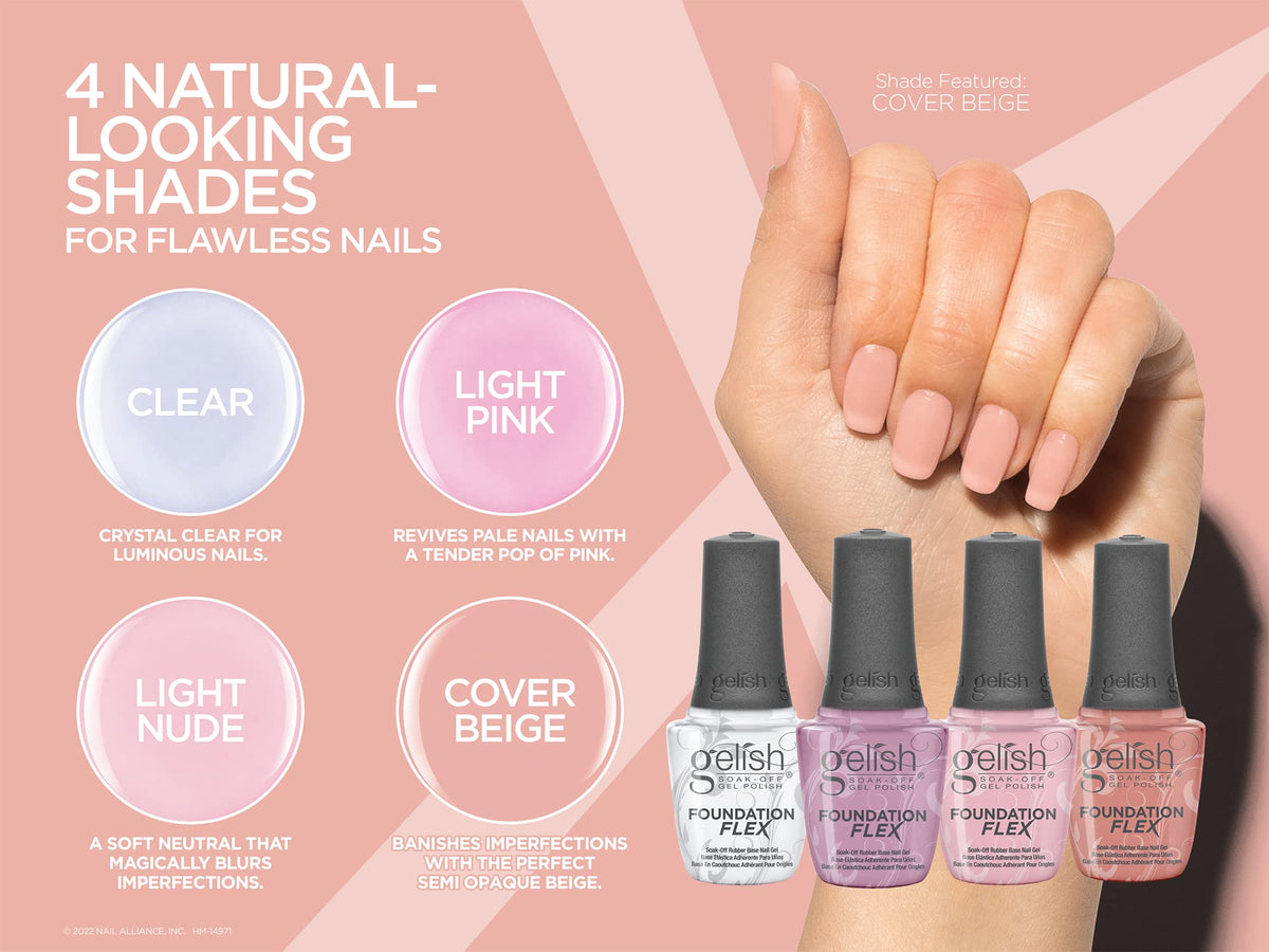 Gelish Foundation Flex applied on fingernails demonstrating flexible protection and natural finish