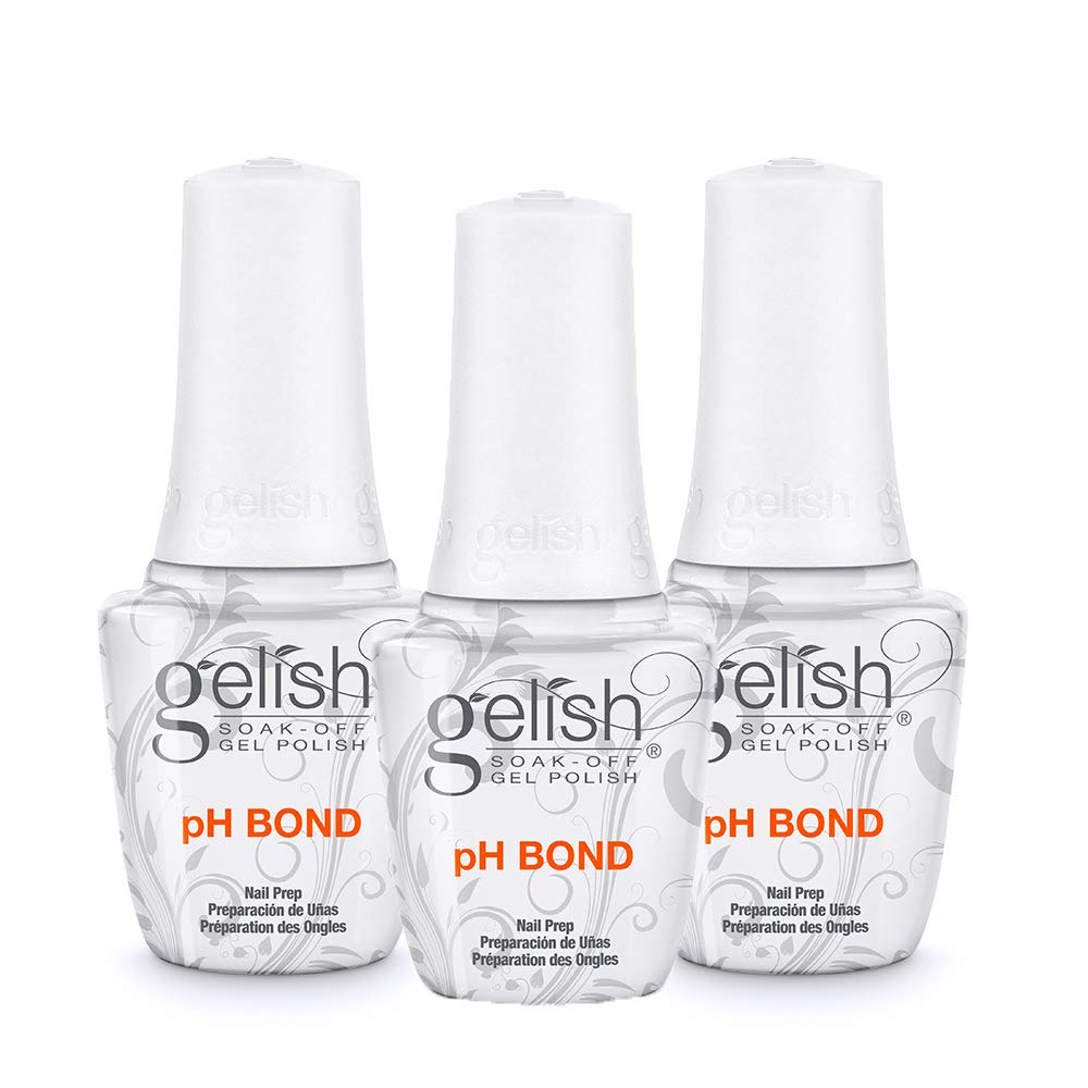 Gelish pH Bond front packaging showing three bottles and product branding for reliable prep