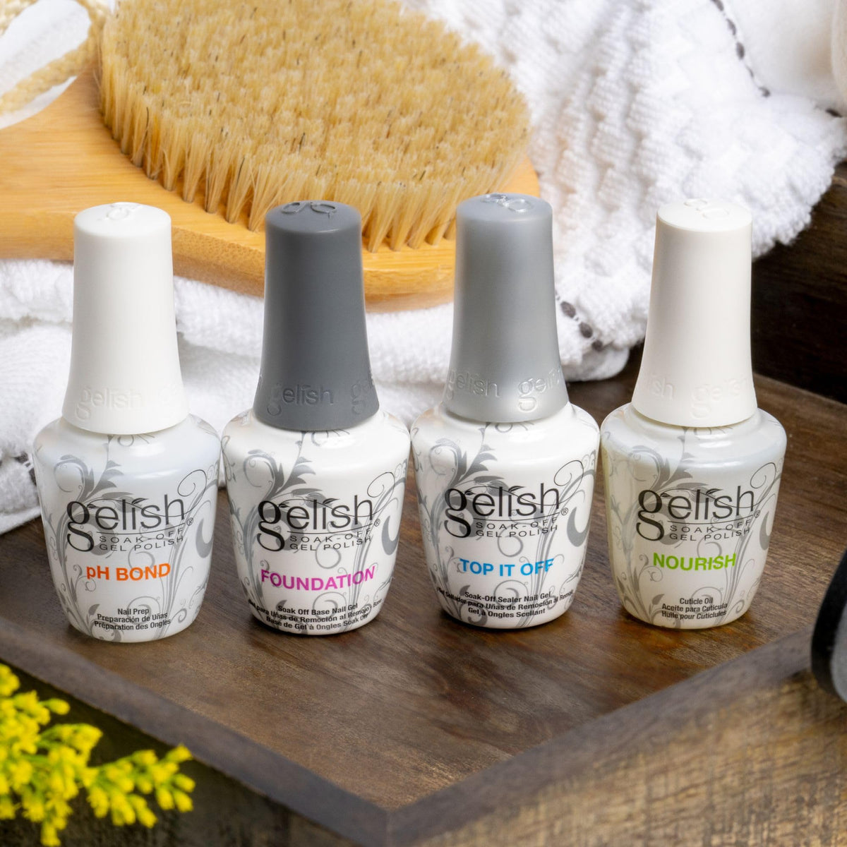 Gelish Top It Off cured high-shine finish enhancing color and chip resistance