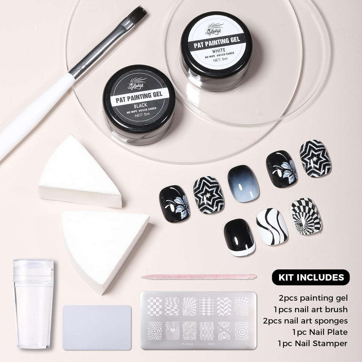 GELLAKTIK close-up of black and white gel bottles showing rich pigment