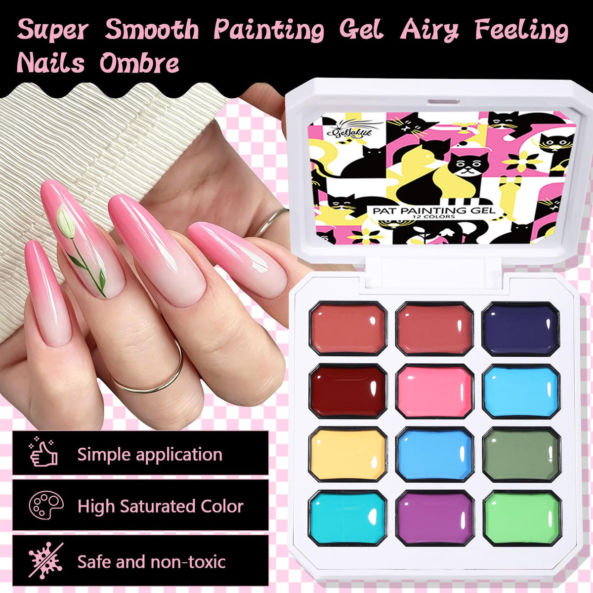 GELLAKTIK brush and gel stroke illustrating even application and no-drip formula